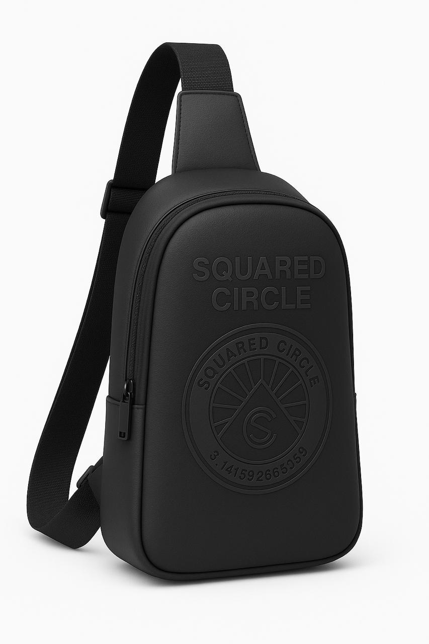 Squared Circle Embossed Sling Backpack - Black