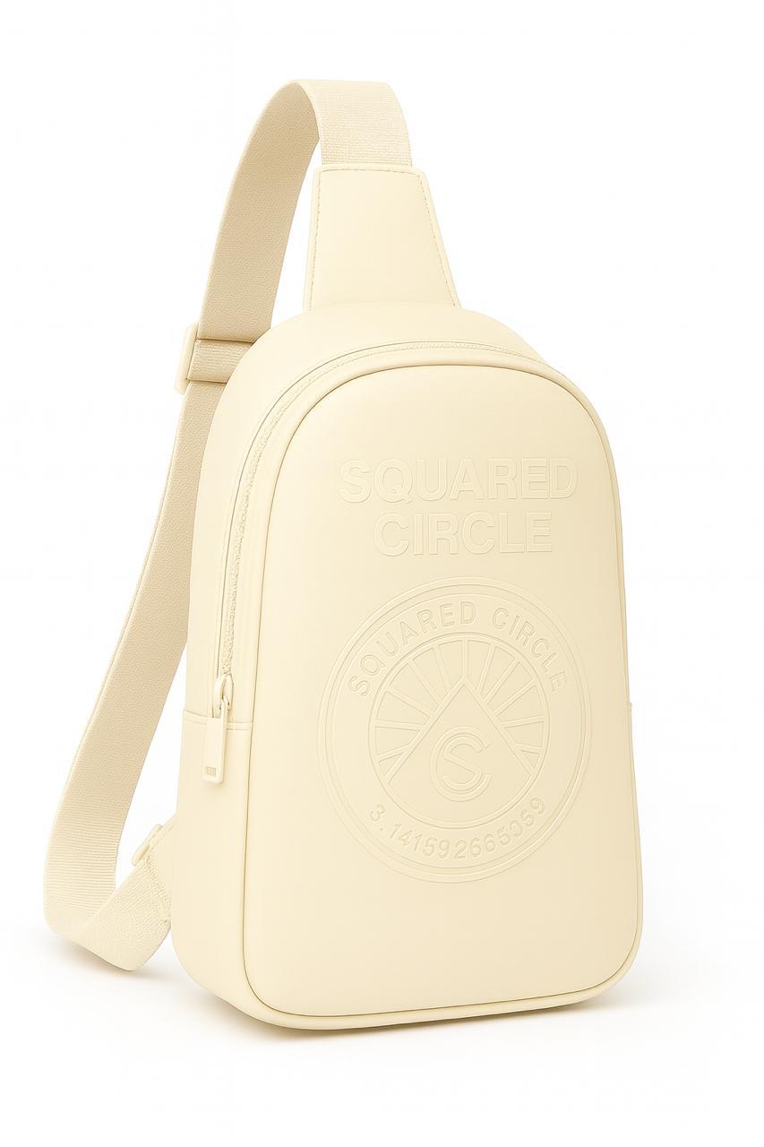 Squared Circle Embossed Sling Backpack - Cream